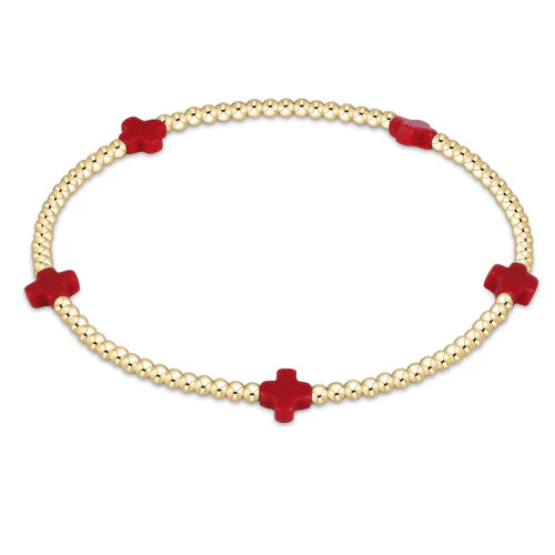 Enewton | Signature Cross Small Gold Pattern 2mm Bead Bracelet - Red