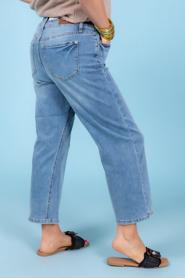 Judy Blue | High Waist Double Waistband Crop Wide Leg Jeans