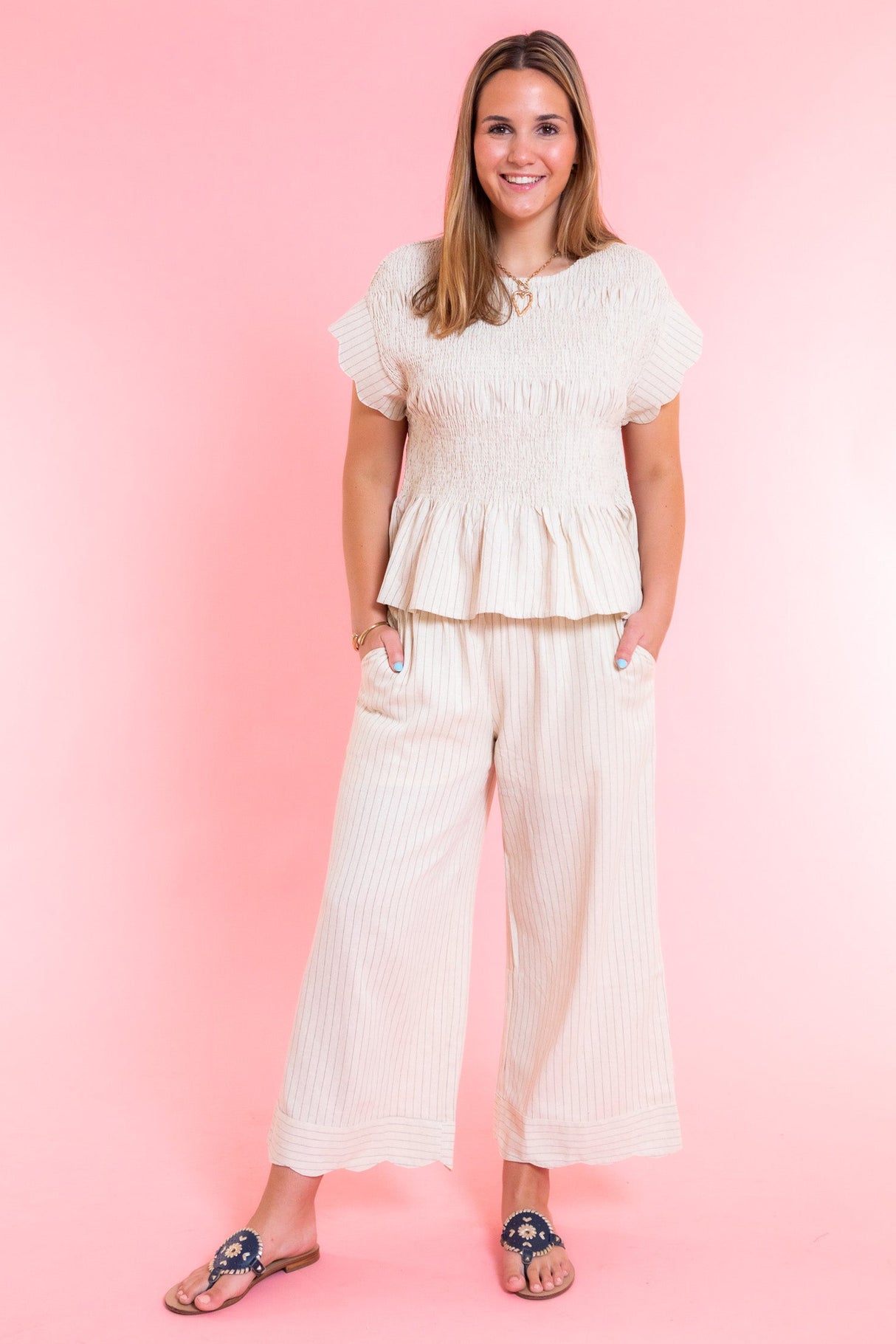 Ella Rue Smocked Oatmeal Blouse