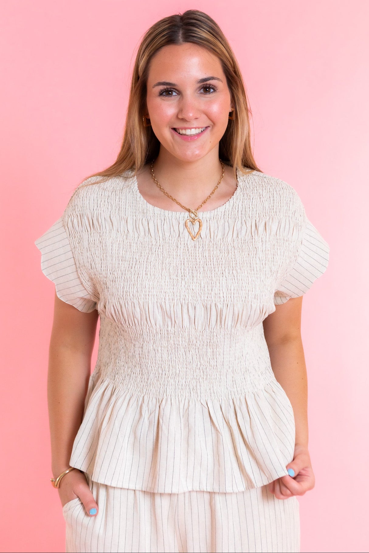 Ella Rue Smocked Oatmeal Blouse