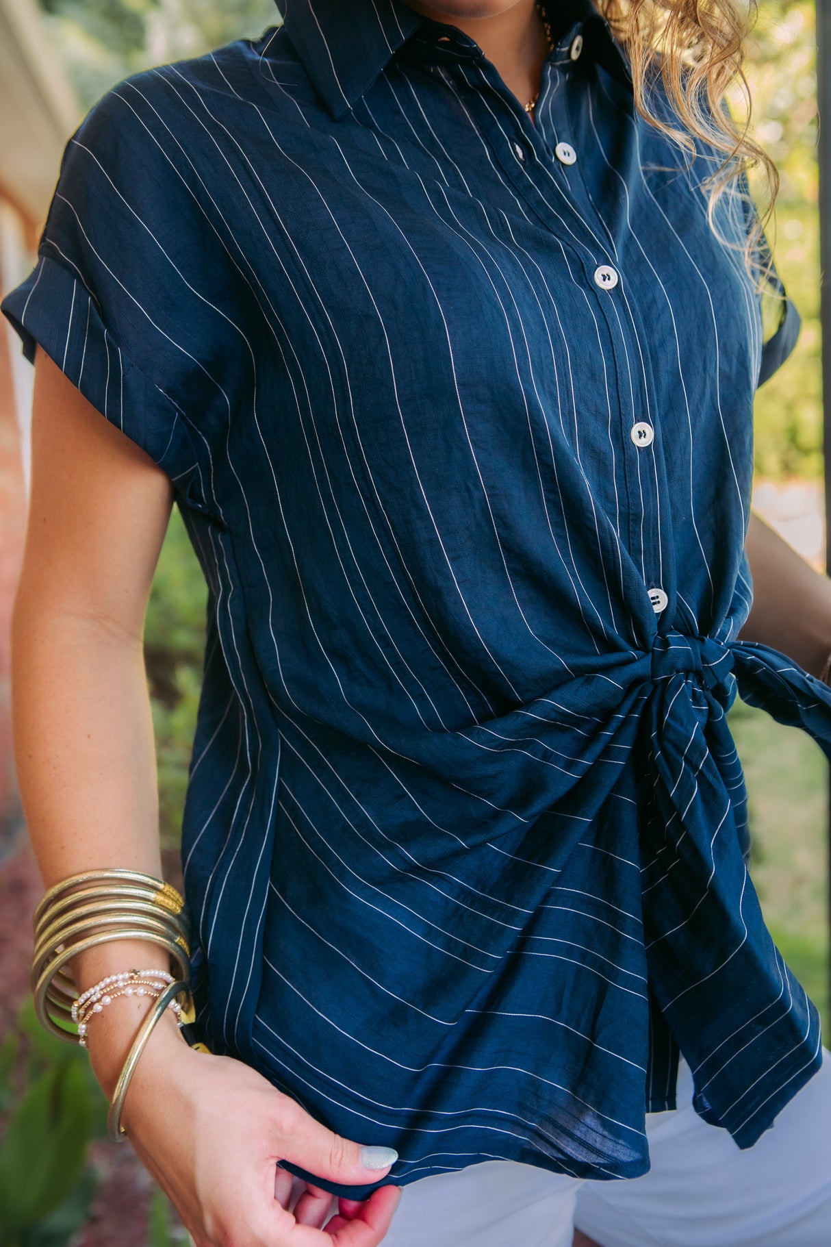 Brenna Tie Front Stripe Blouse