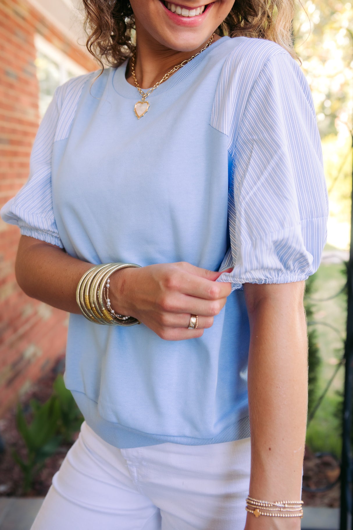 Adeline Striped Contrast Puff Sleeve Top