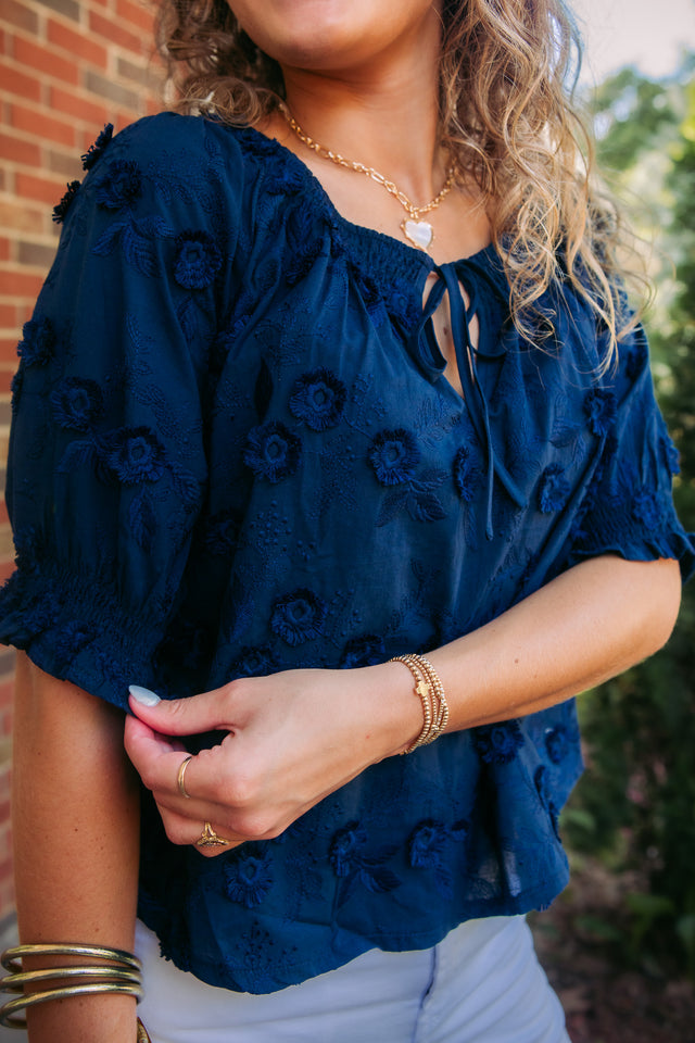 Noelle Textured Tie Neck Blouse