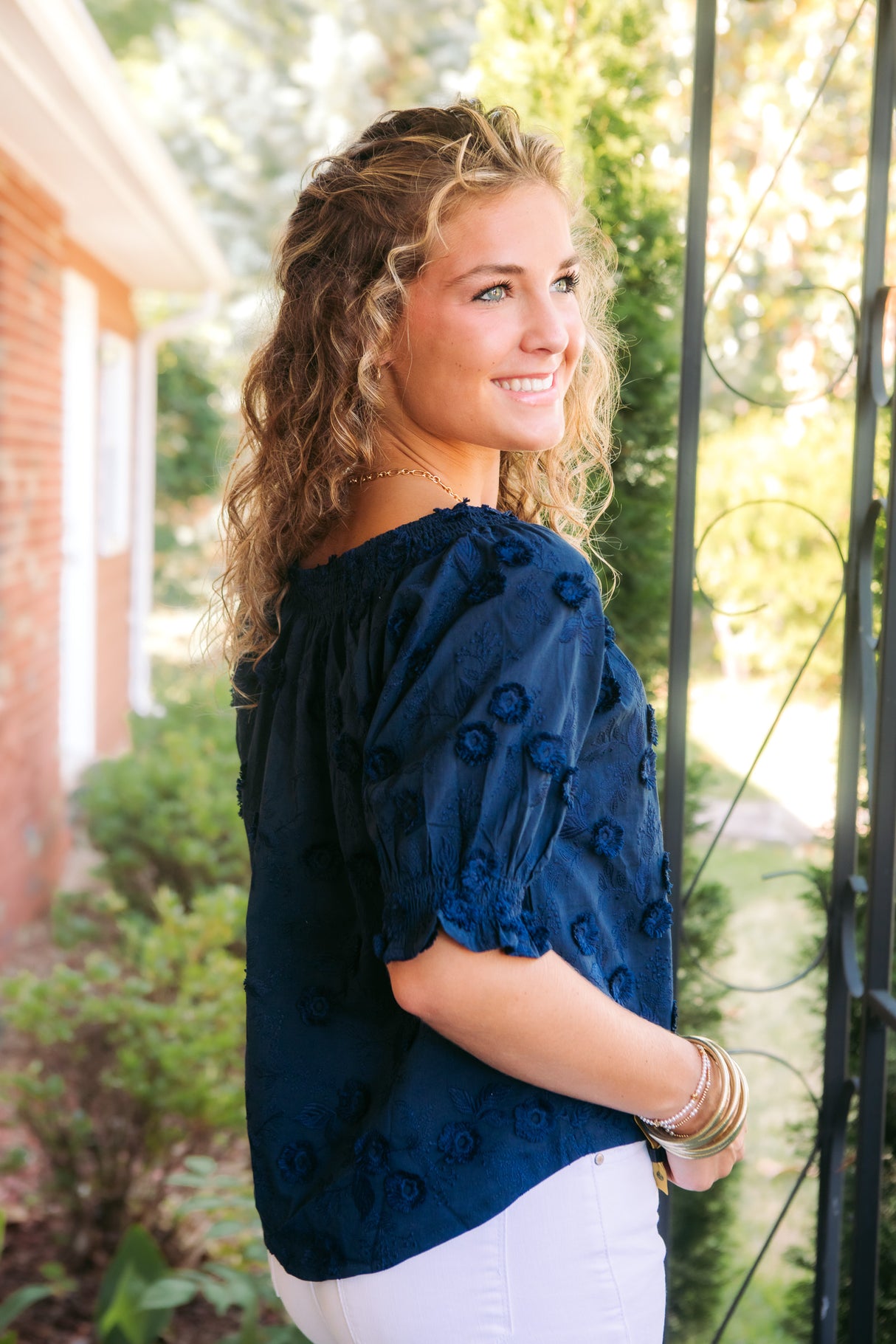 Noelle Textured Tie Neck Blouse