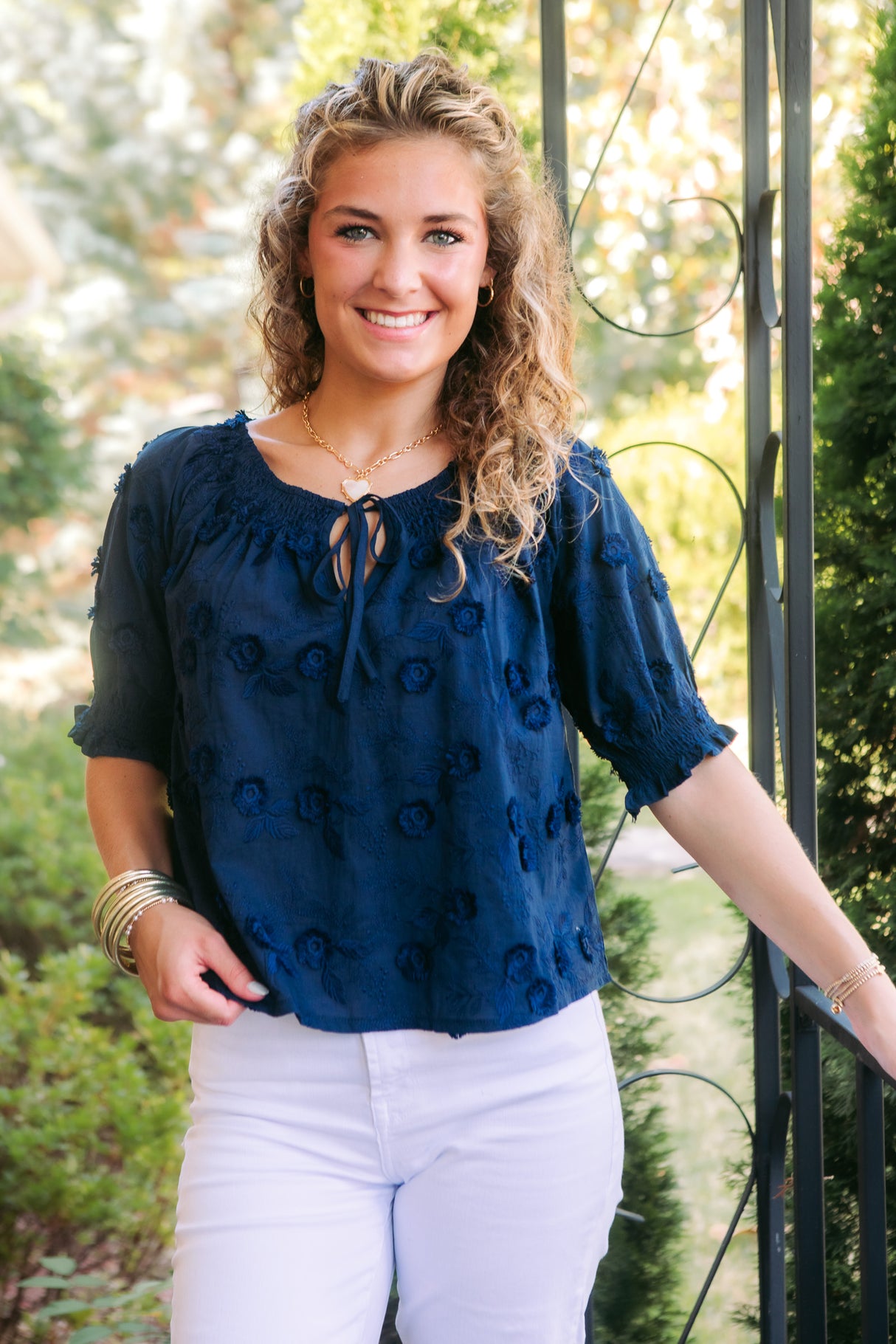 Noelle Textured Tie Neck Blouse