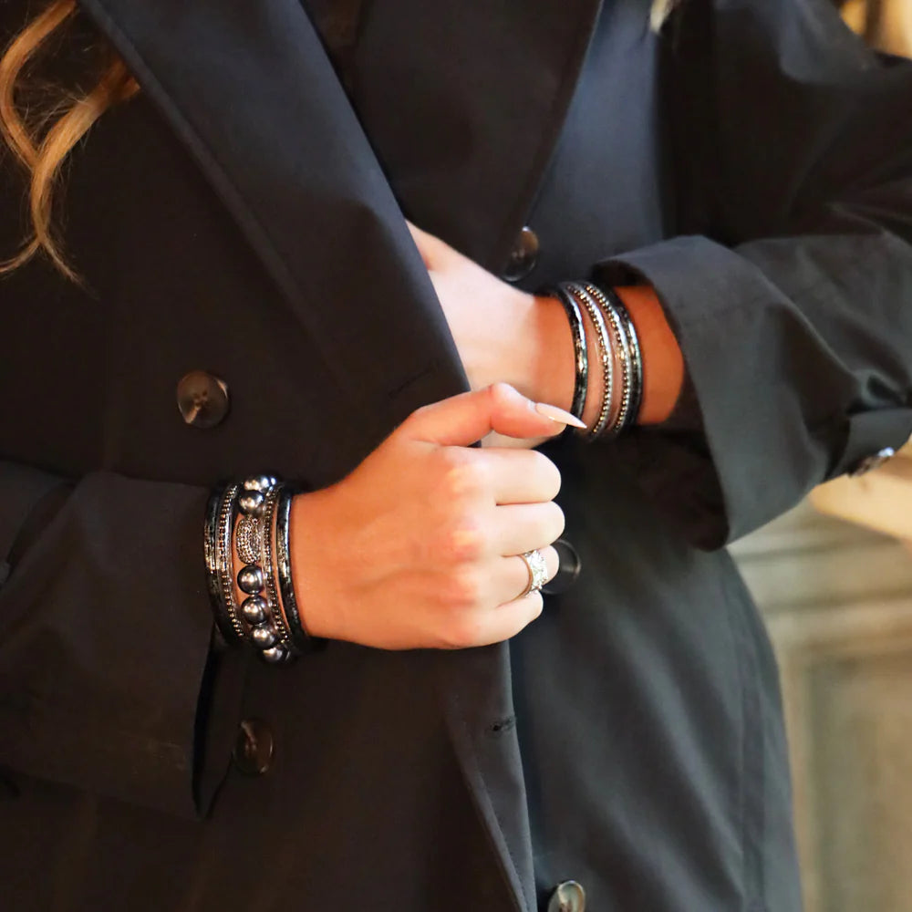 BuDhaGirl | Gunmetal BIBI All Weather Bangles® (Set of 3) - Serenity Prayer