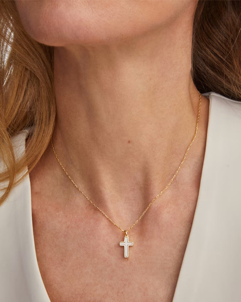 Kendra Scott | Cross Gold Pendant Necklace in White Lab Grown Opal
