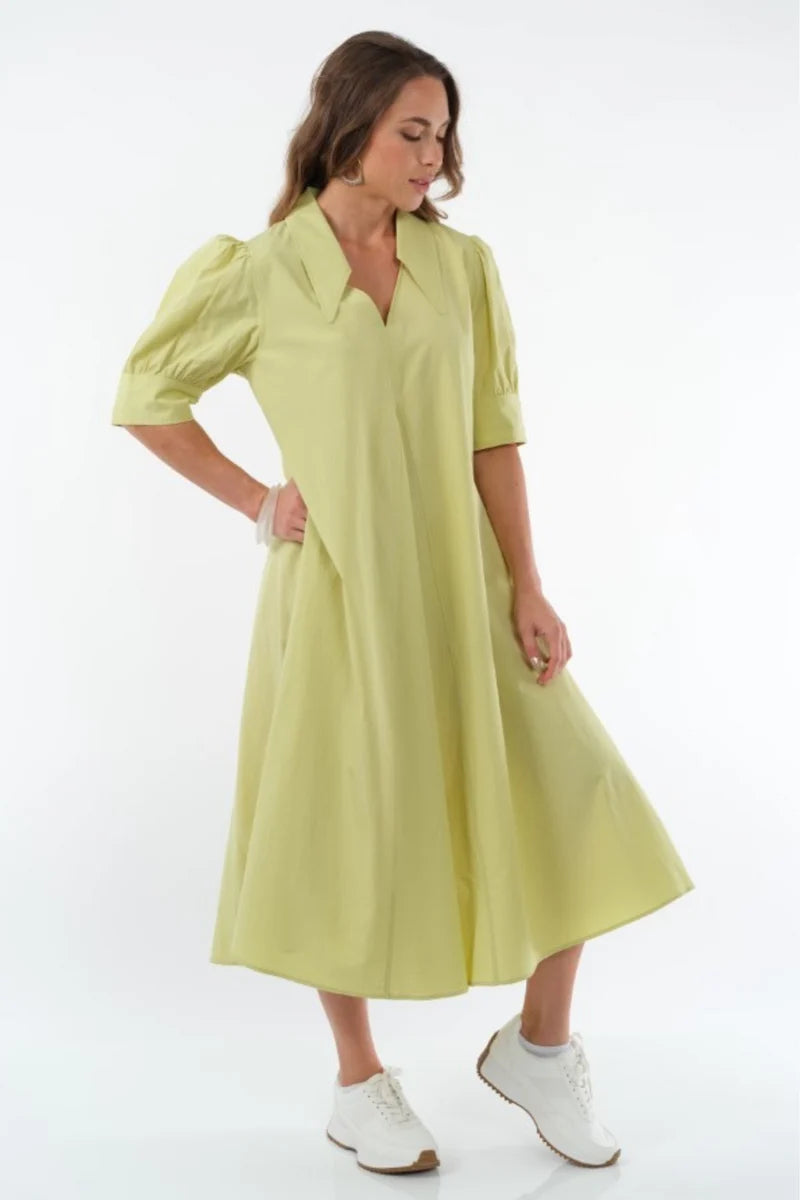 LIOR | Amber Pointed Collar Lime Dress