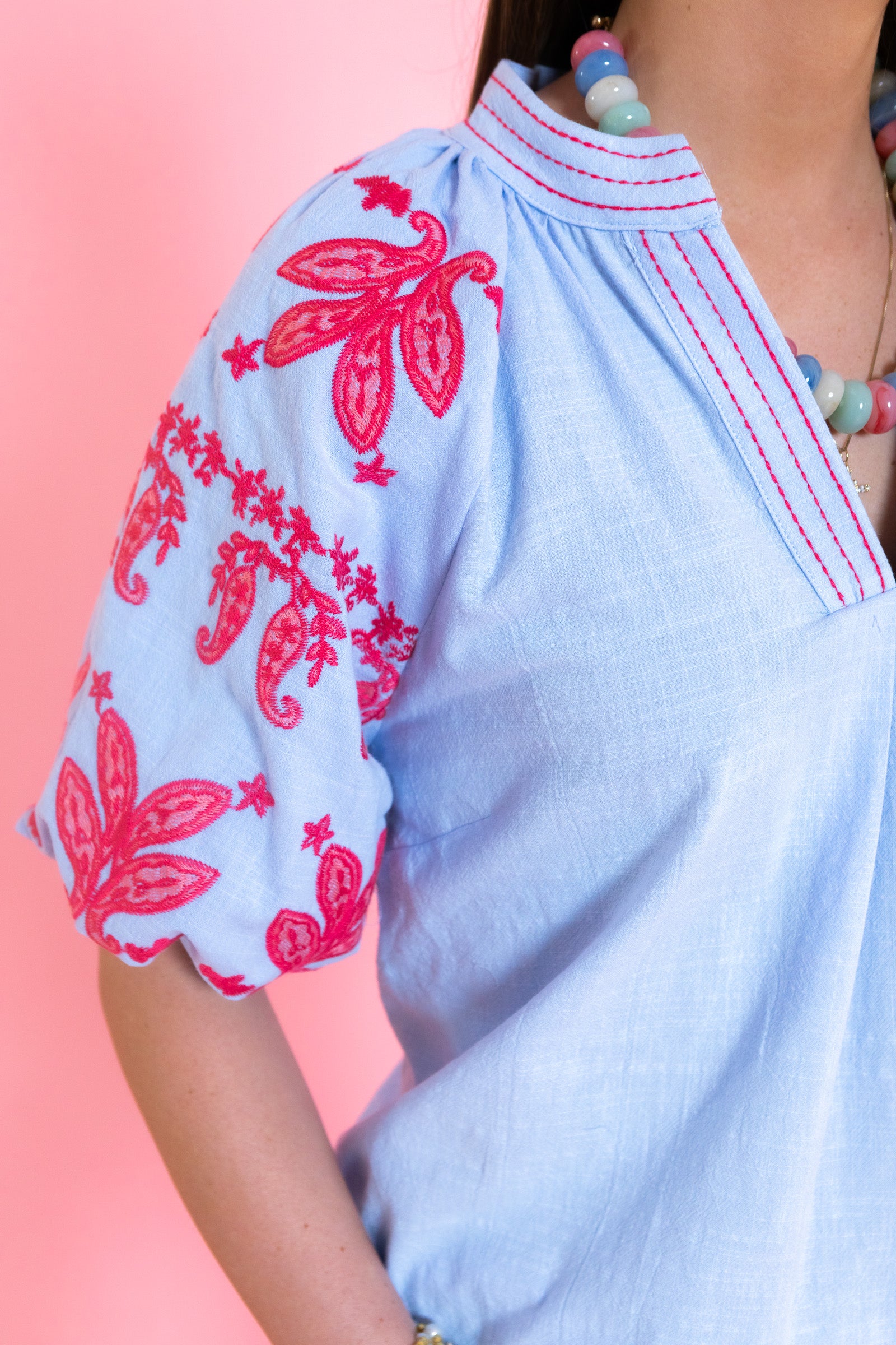 Embroidered Puff Sleeve Top