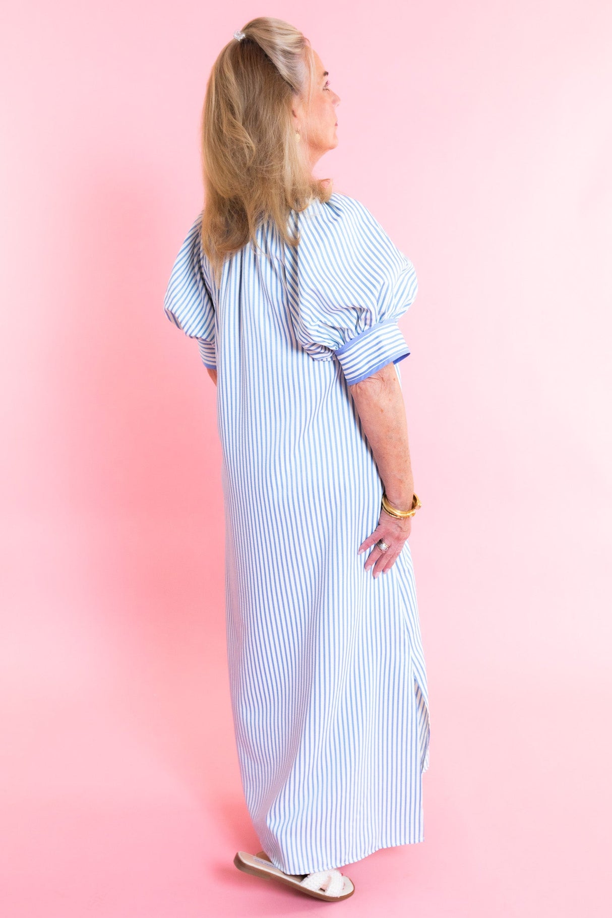 The Kylie Striped Embroidery Midi Dress