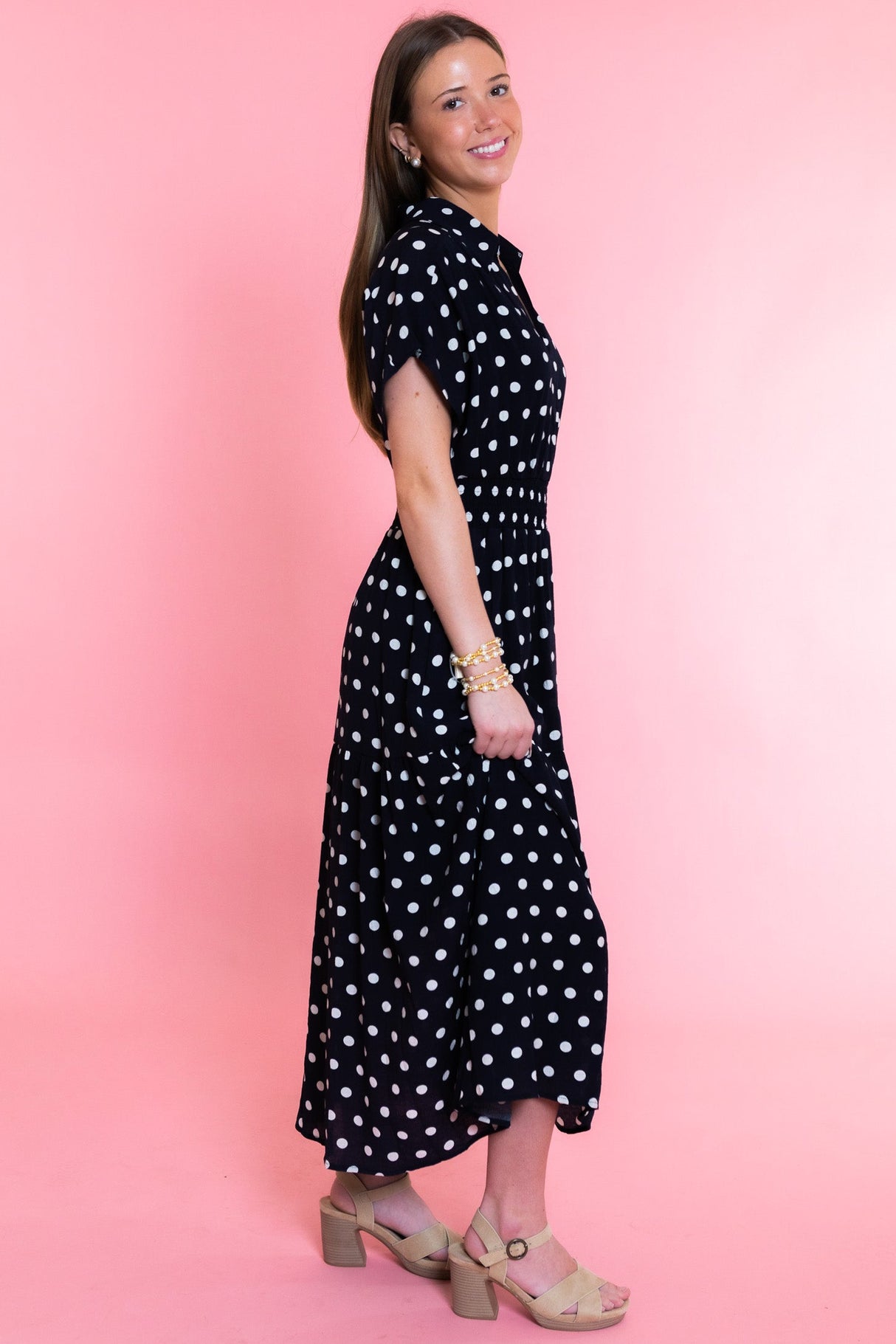 Midnight Charm Polka Dot Midi Dress