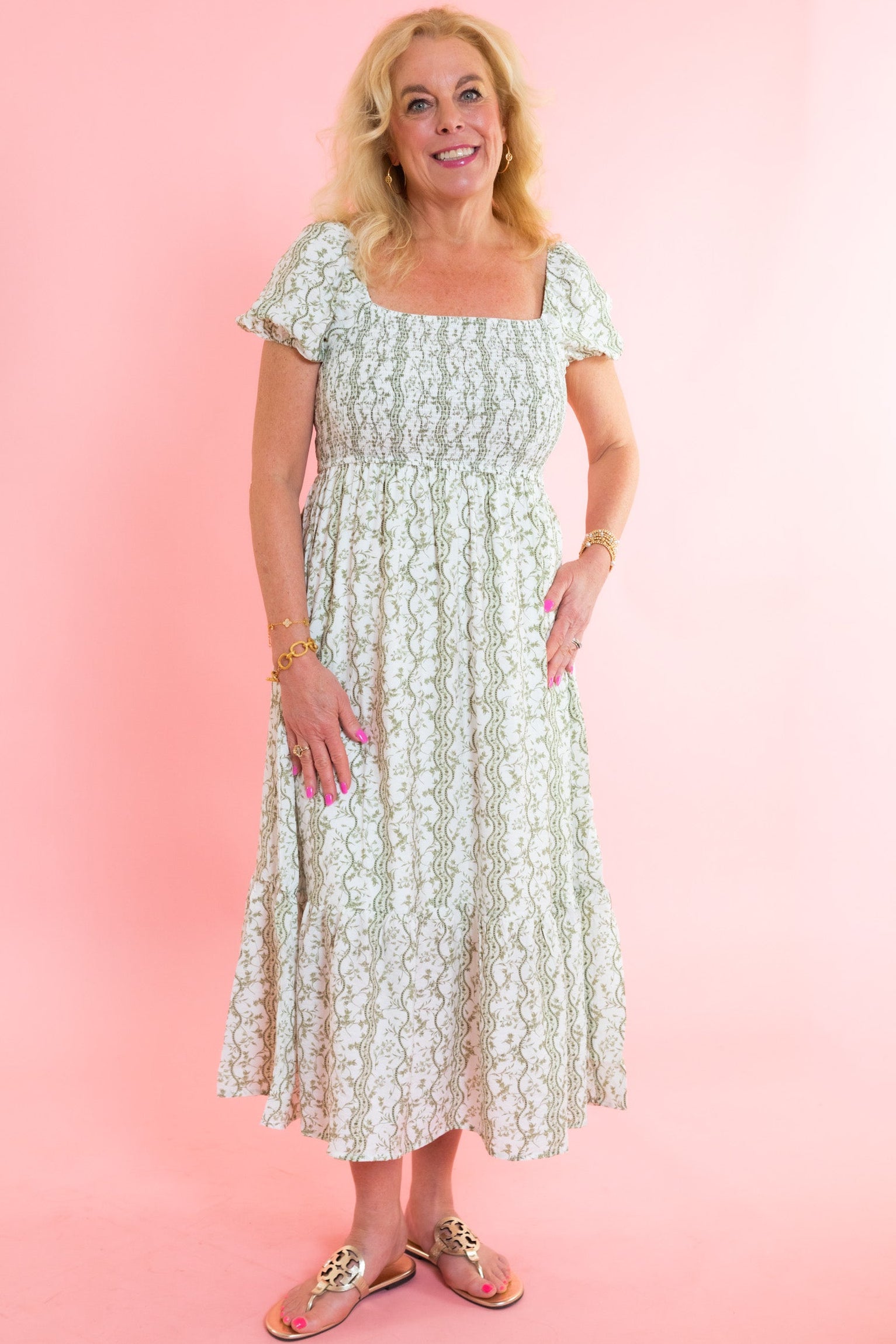 Sage Meadow Smocked Midi Dress