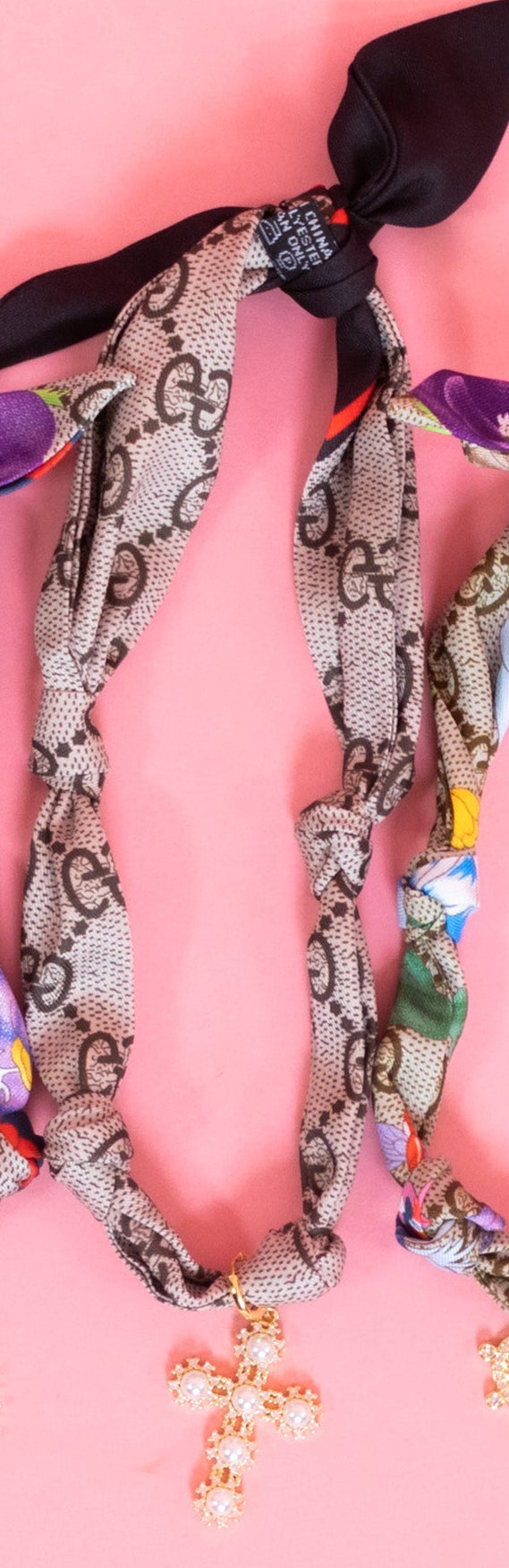 Gemelli | Gia Black Scarf Necklace With Pearl Cross Charm