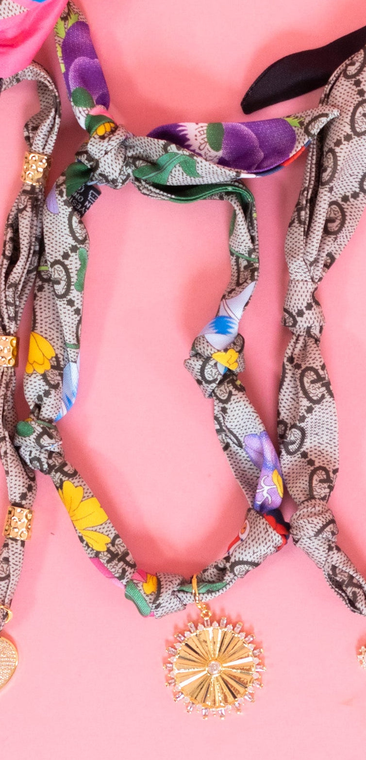 Gemelli | Georgia Green Scarf Necklace With Large Coin Charm