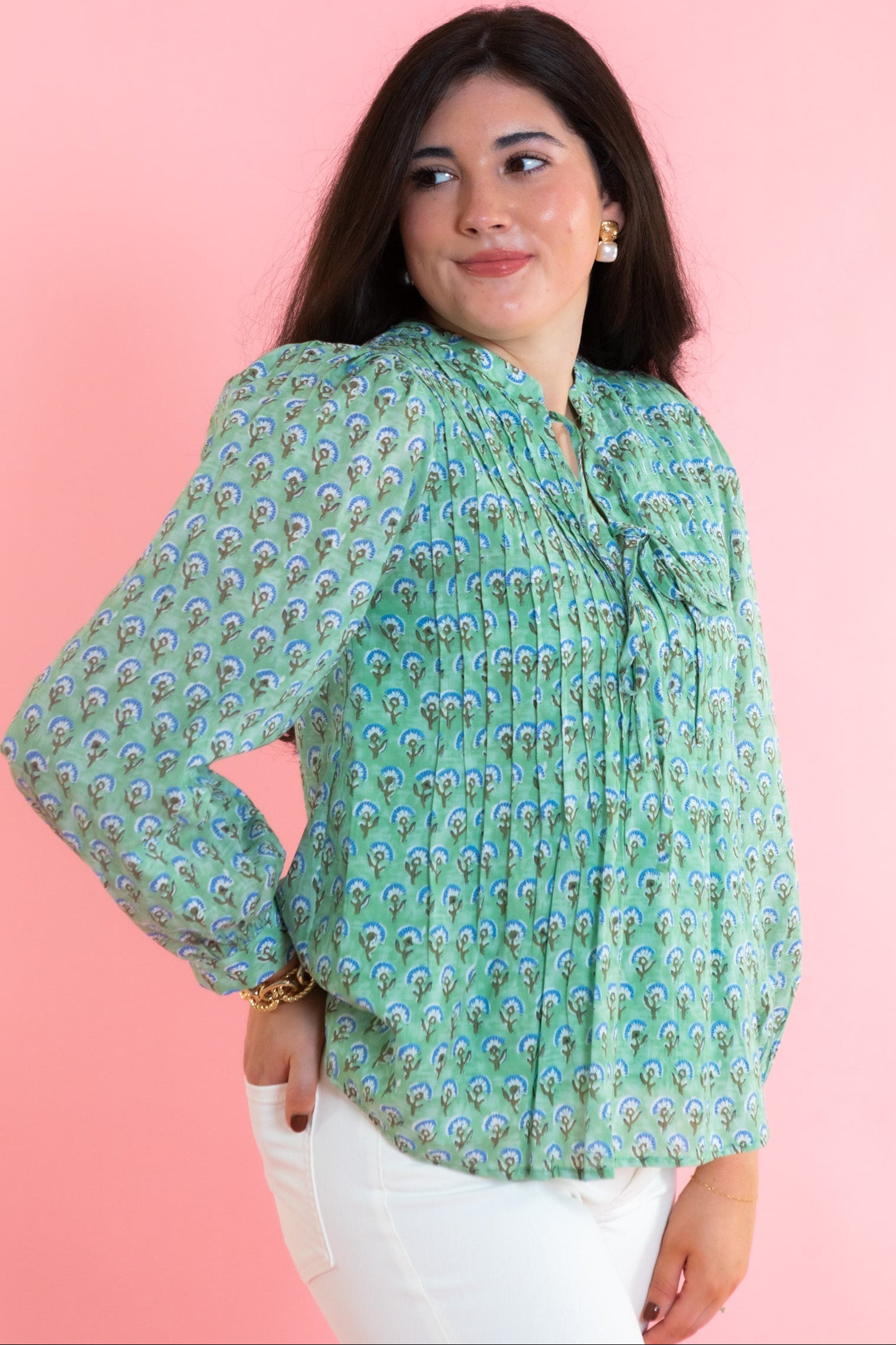 Printed Smocked Peplum Blouse