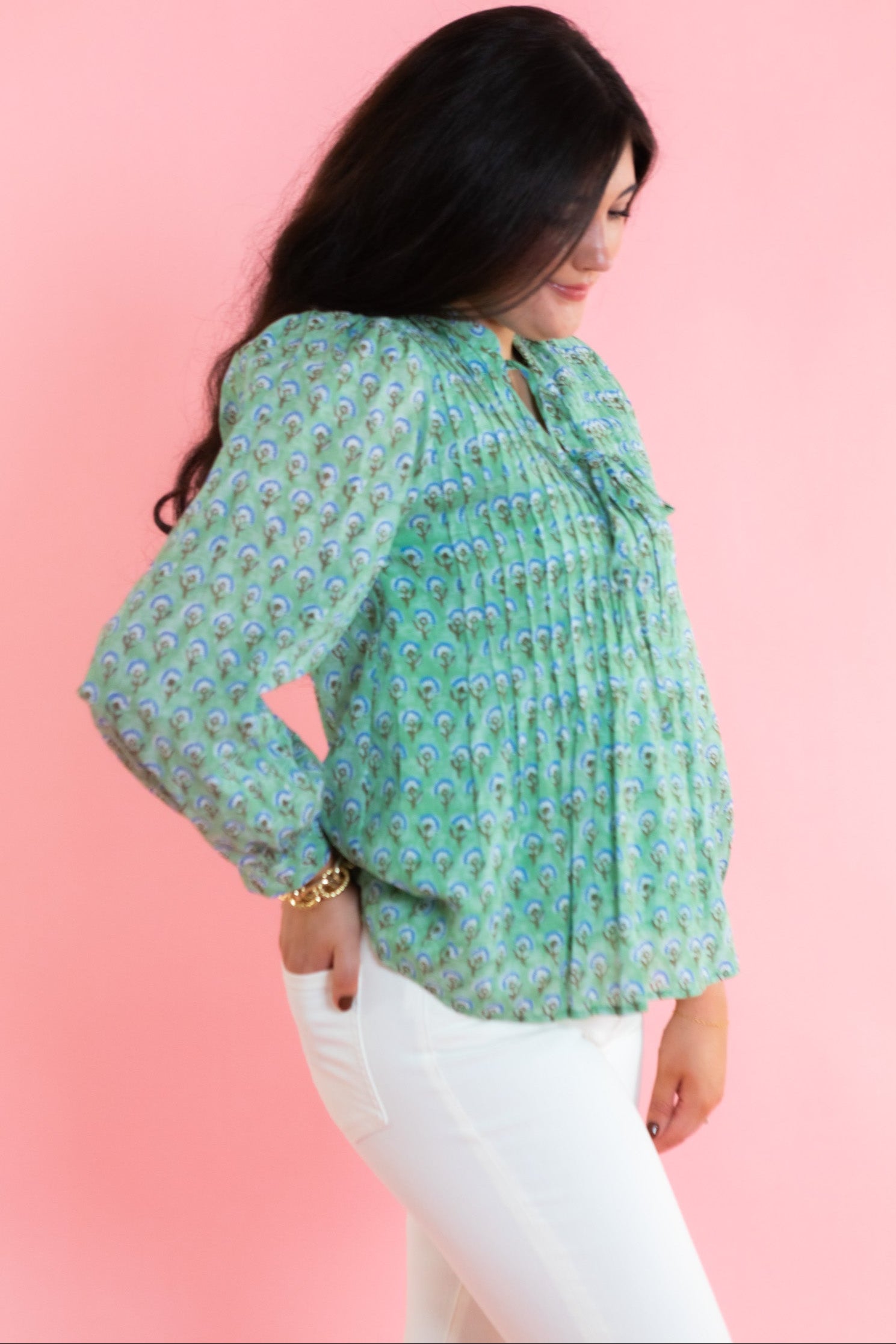 Printed Smocked Peplum Blouse