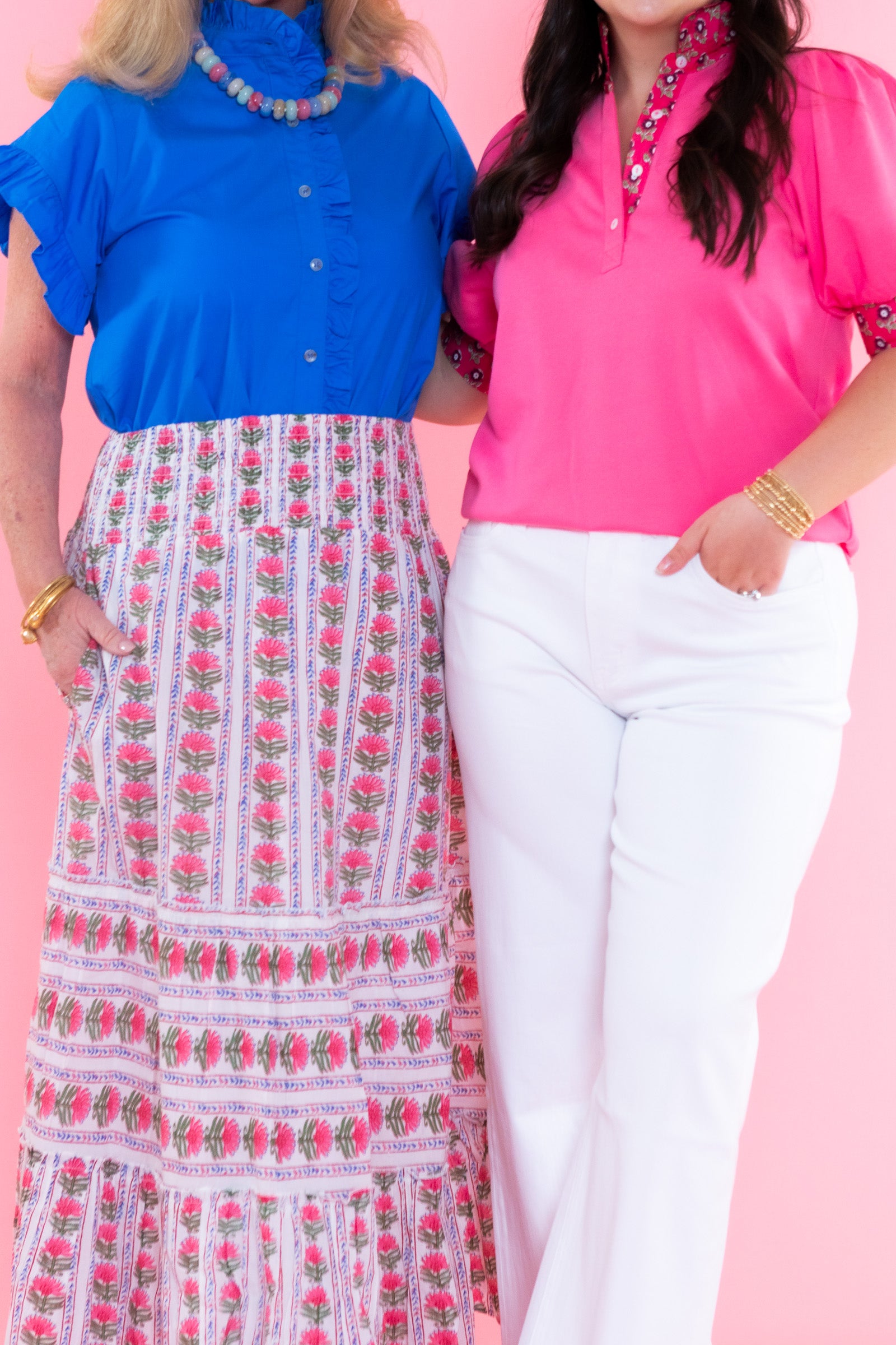 Smocked Waist Floral Pattern Long Skirt