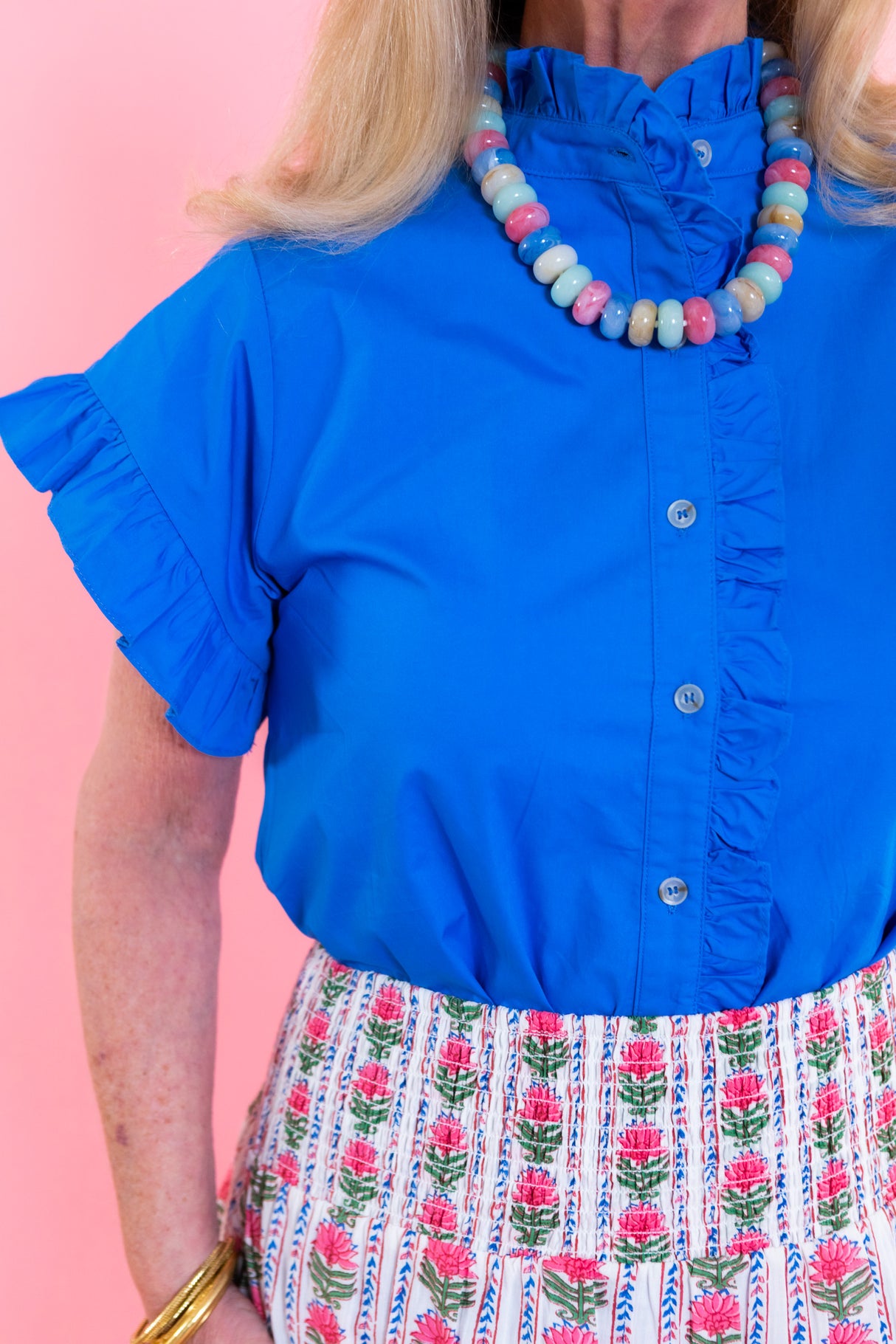 Ruffle Button-Front Blouse
