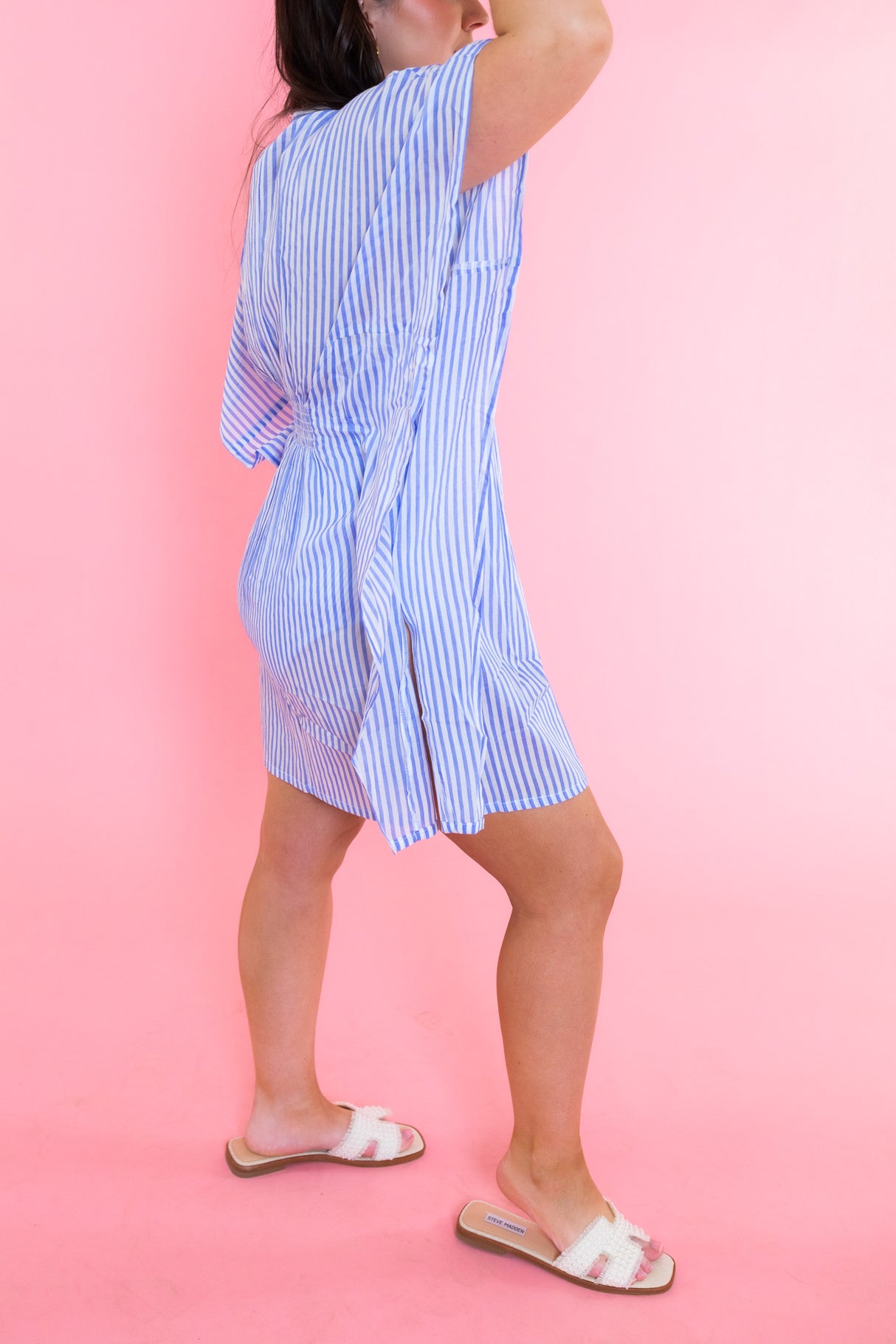 Mary Square | Priscilla Short Beach Dress | Blue + White Stripe