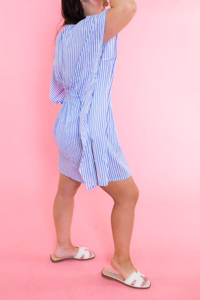 Mary Square | Priscilla Short Beach Dress | Blue + White Stripe