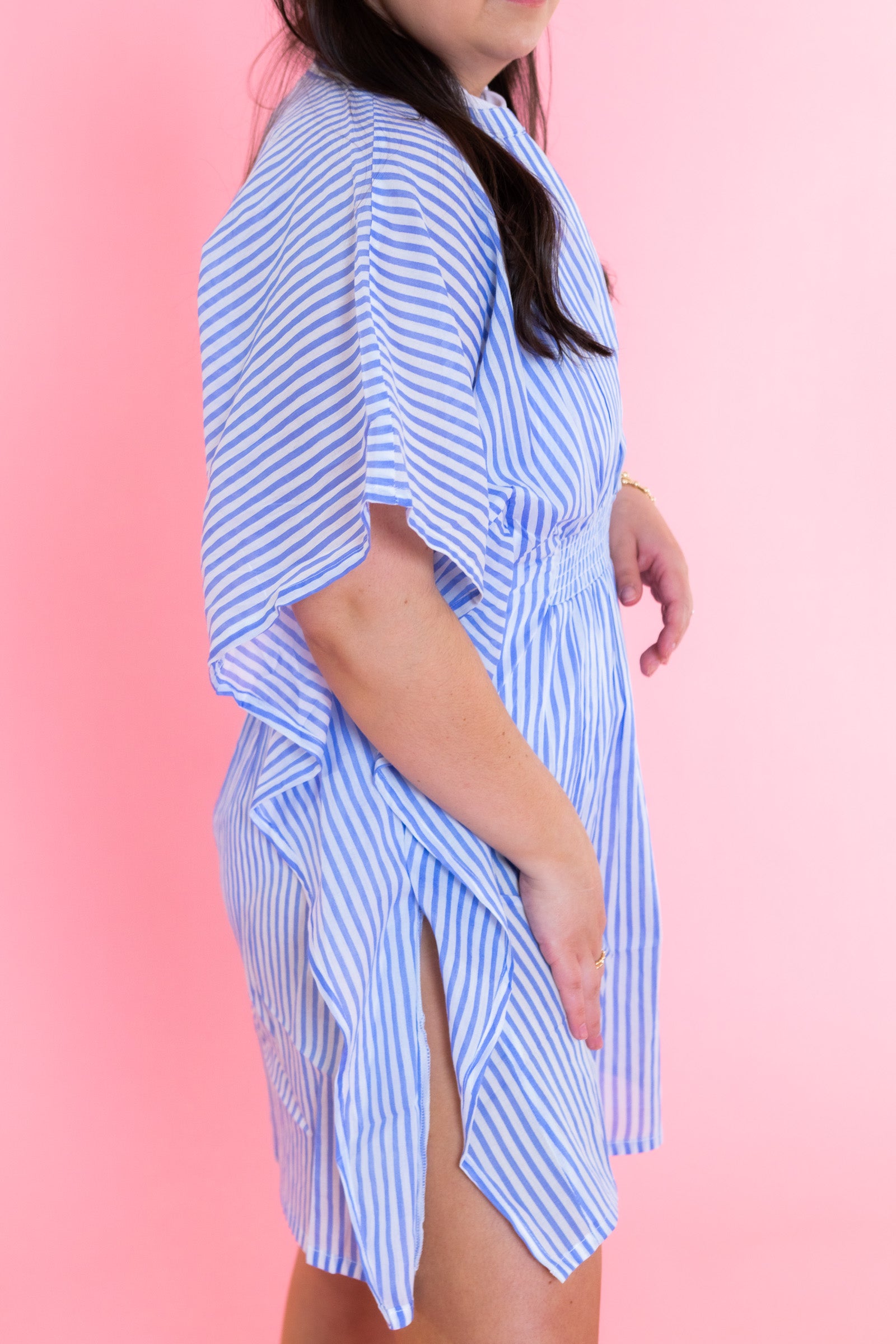 Mary Square | Priscilla Short Beach Dress | Blue + White Stripe