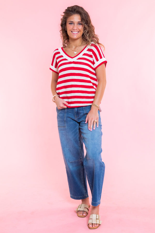 Sunny Days Red Stripe Knit Tee