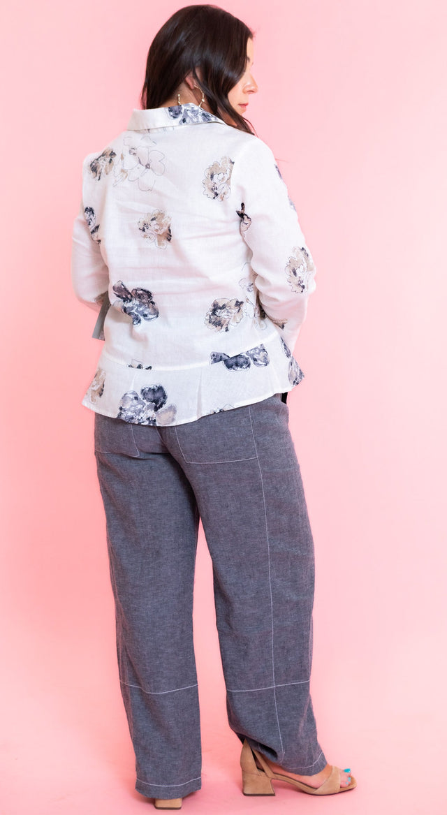 Linen Floral Flounce Shirt
