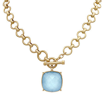 Madison's Exclusive | 25mm Cushion Cut Pendant Necklace Icy Blue/Gold