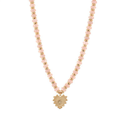 Madison's Exclusive | Metal Heart Charm Necklace Peach/Gold