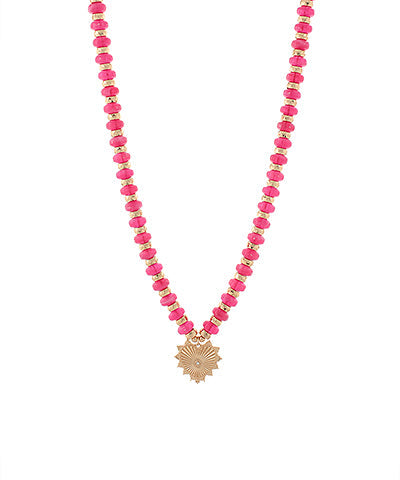 Madison's Exclusive | Metal Heart Charm Necklace Fuchsia/Gold