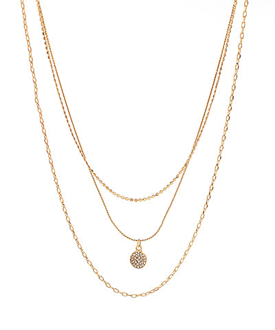 Madison's Exclusive | 3 Layered Multi Chain & Crystal Circle Necklace