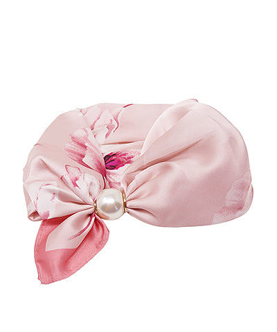 Madison's Exclusive | Pearl Magnet Floral Print Scarf Necklace Pink