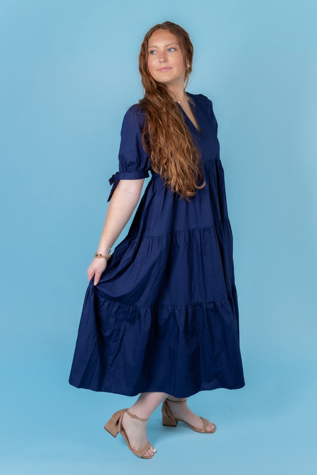 English Factory | Tiered Midi Dress with Bow-Tie Sleeves