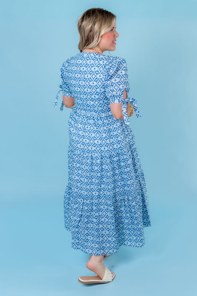 English Factory | Print Bow Tie Sleeve Tiered Midi Dress