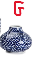Blue and White Hand-Painted Vase - Stoneware