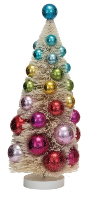 Sisal Bottle Brush Trees w/ Ornaments & Wood Bases