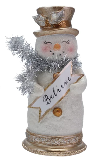 Resin Snowman with Glitter, Tinsel Scarf & Sign