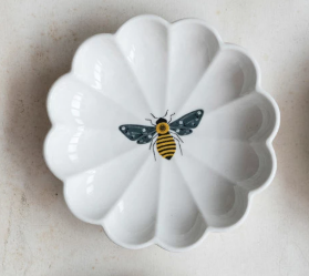Stoneware Fluted Dish w/ Insect