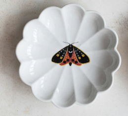 Stoneware Fluted Dish w/ Insect