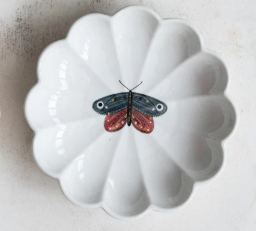 Stoneware Fluted Dish w/ Insect