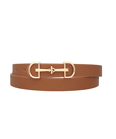 Madison's Exclusive | Horsebit Buckle Skinny Belt Cognac