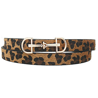 Madison's Exclusive | Horsebit Buckle Skinny Belt Leopard