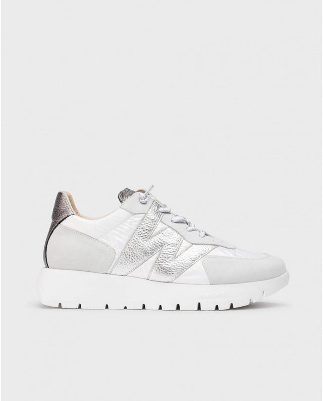 Wonders | Oslo Wedge Trainers - White/Silver