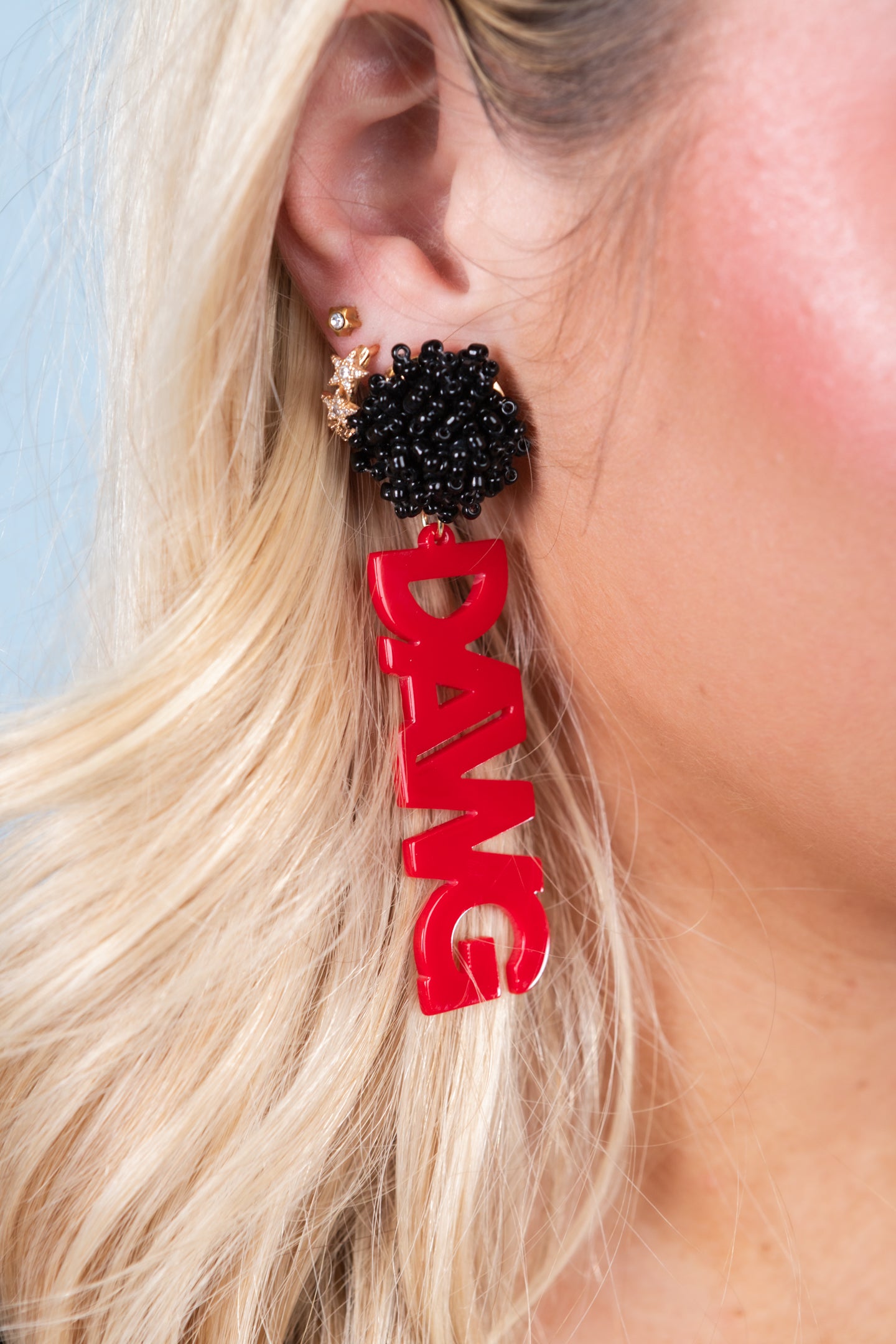 DAWG Letter Pompom Earrings