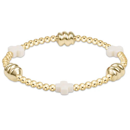 Enewton | Signature cross admire gold pattern 3mm bead bracelet - off-white