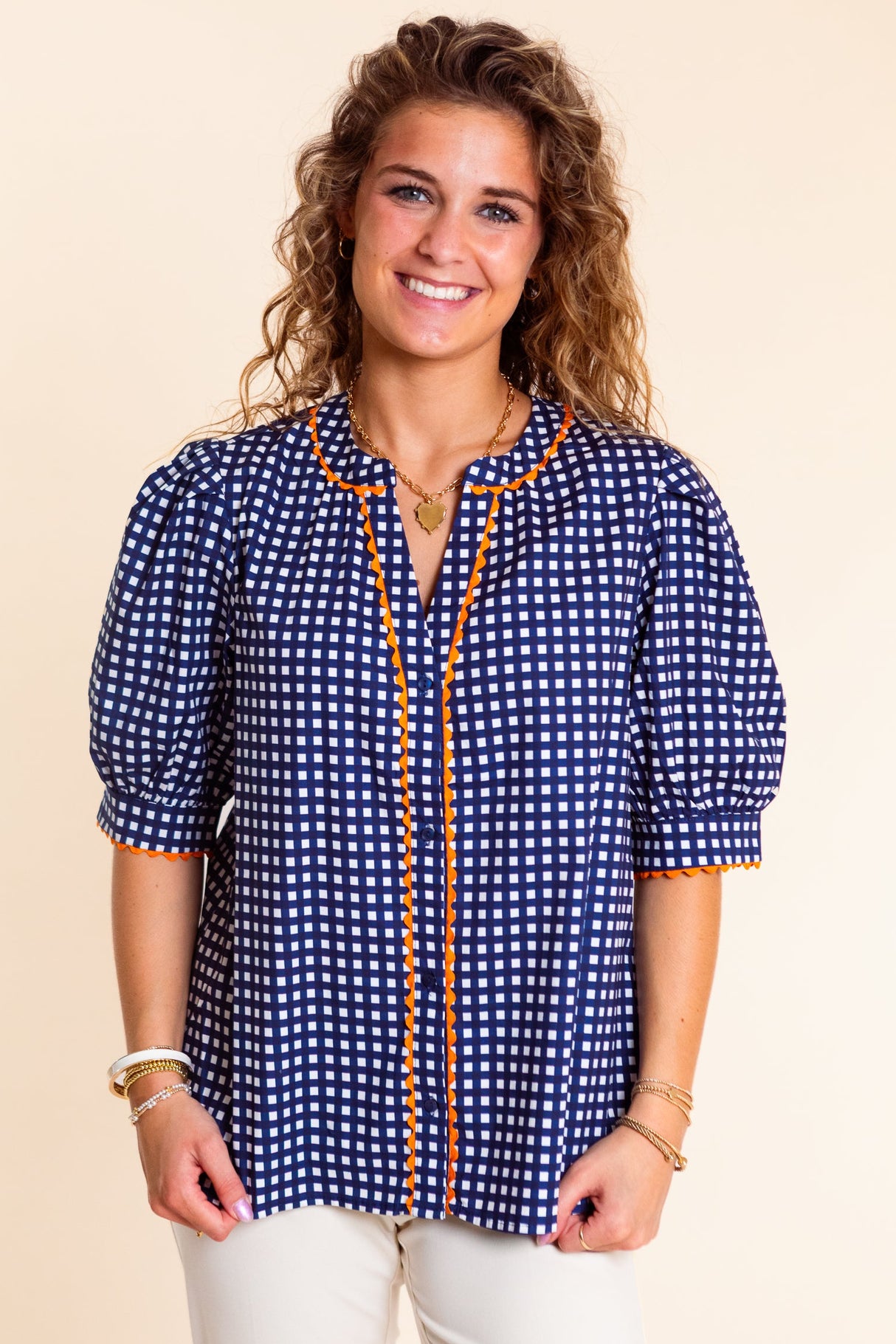 Mary Square | Navy Elaine Gingham Top