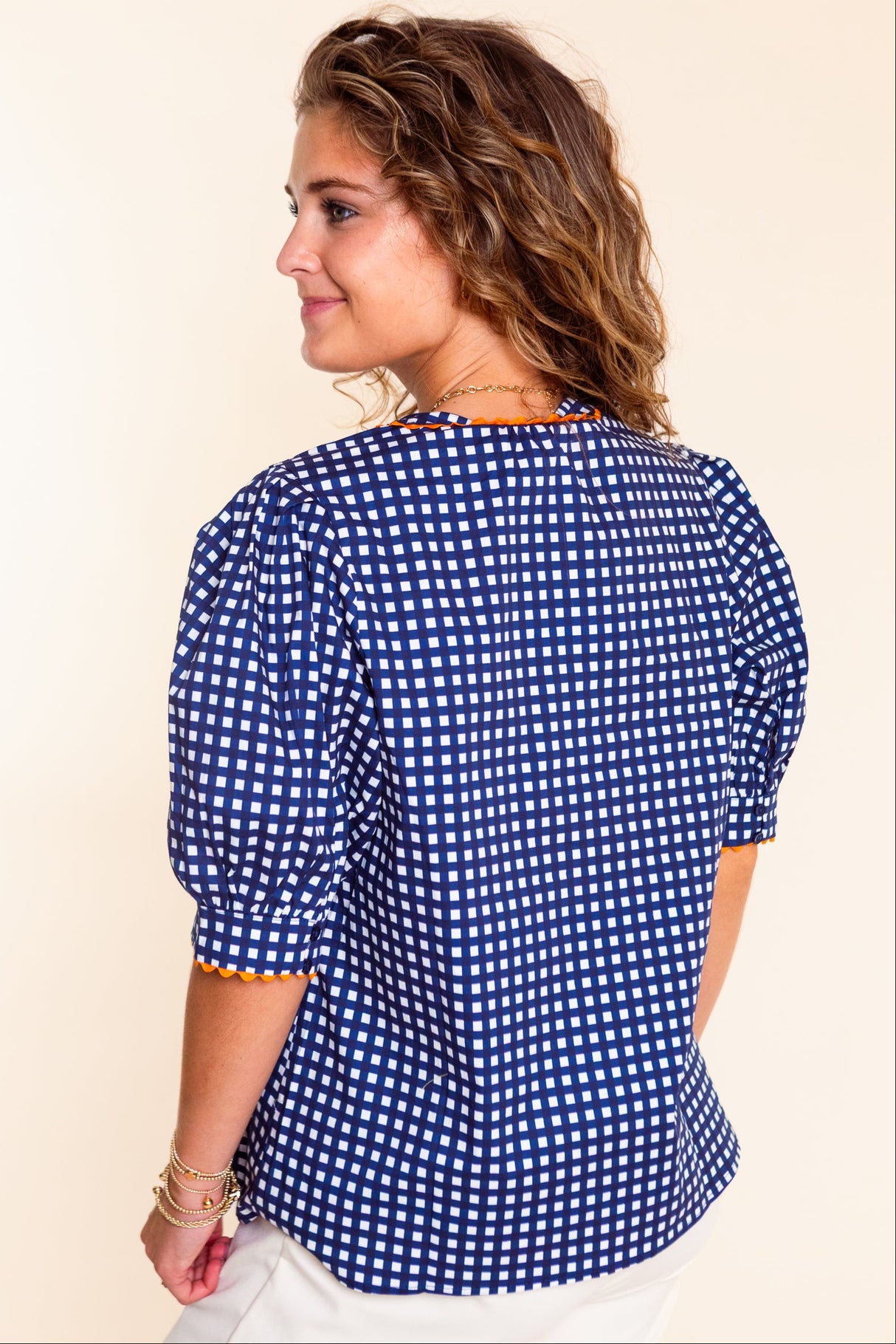 Mary Square | Navy Elaine Gingham Top