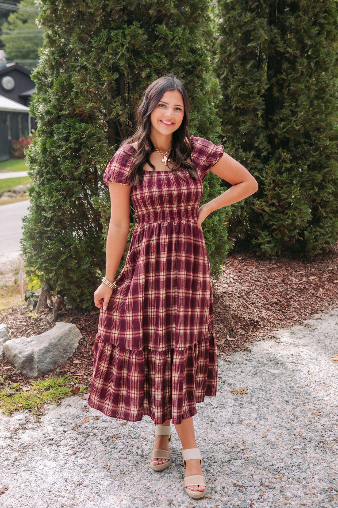 The Plaid and Smocked Midi Dress