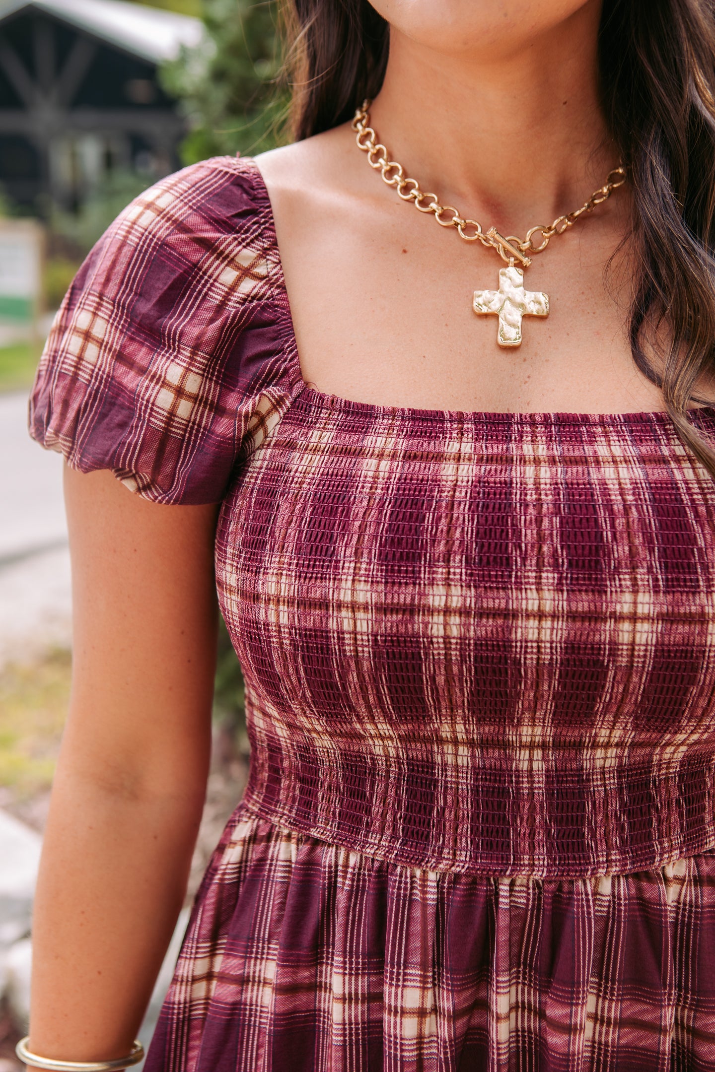 The Plaid and Smocked Midi Dress