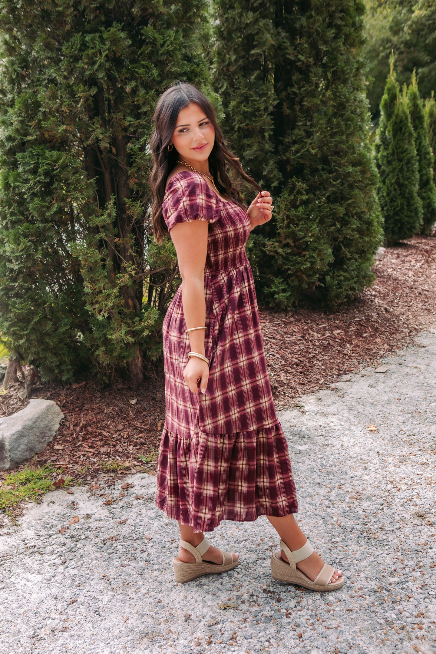 The Plaid and Smocked Midi Dress